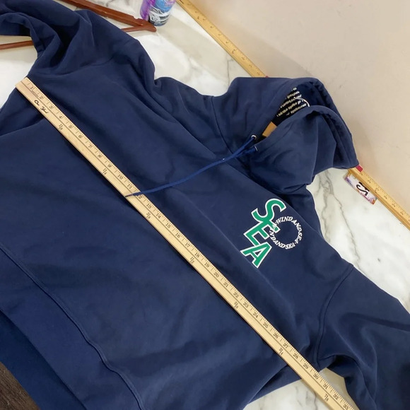 Wind and Sea‎ Hoodie Men's Size XL Navy Cotton Long Sleeve Drawstring Sweatshirt - Picture 8 of 12